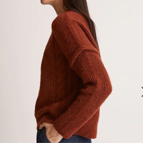Madewell Cable Havener Burnt Orange Sweater. Size Medium. - Picture 3 of 13